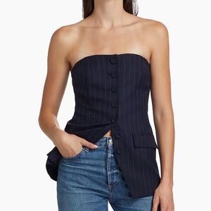 Favorite Daughter Navy Pinstripe Strapless Top